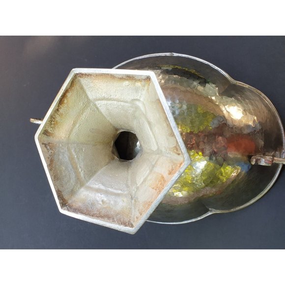 Aluminum Bowl Hammered Pedestal Serpent Handles Buffet Serving Platter - Picture 9 of 12